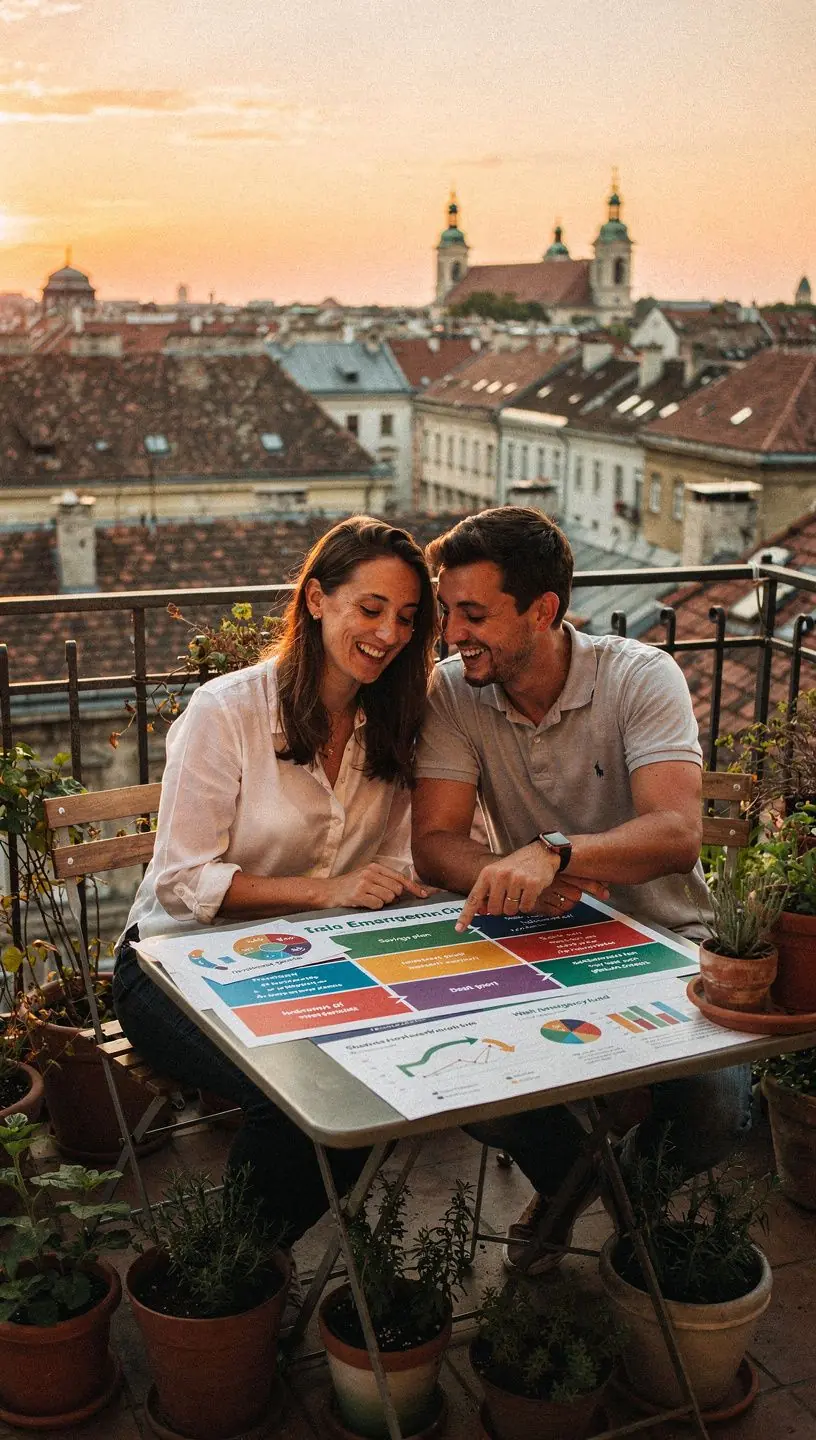 Személyes költségvetési iránytű, amely vizuálisan bemutatja a pénzügyi célok elérésének lépéseit.