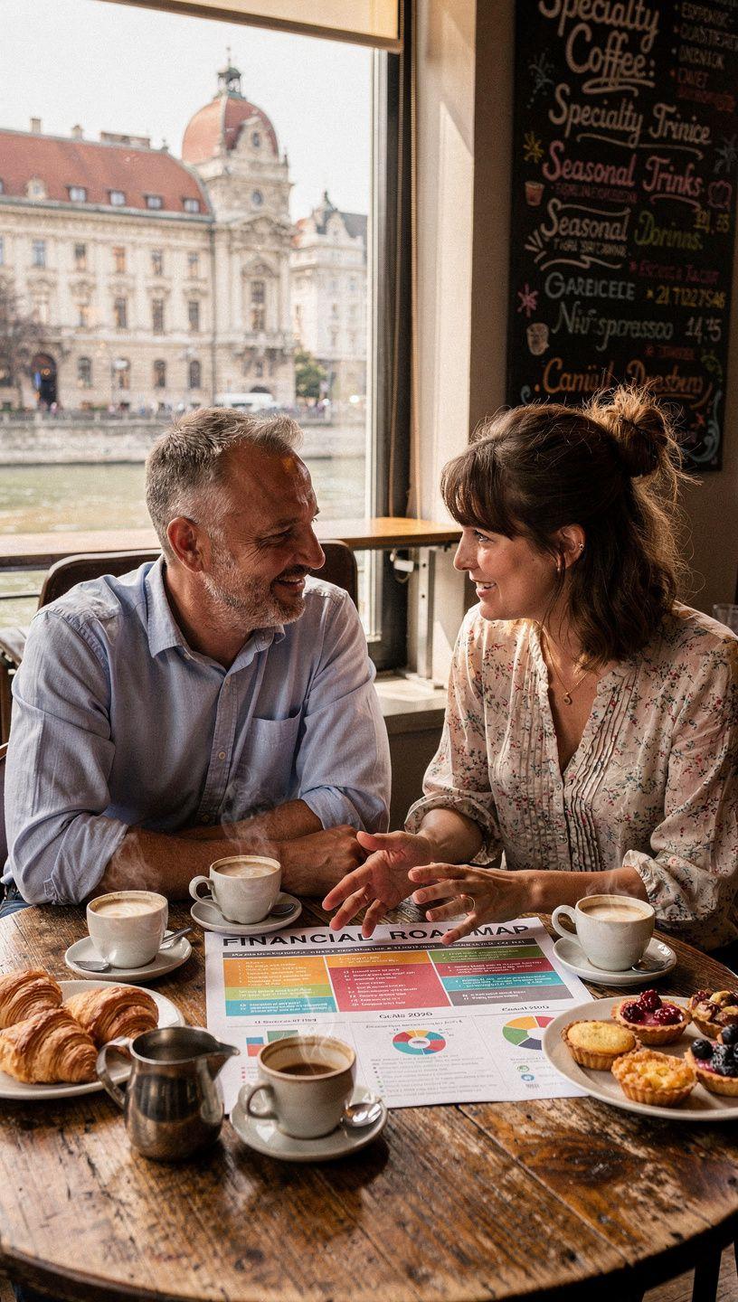 Pénzügyi alapok blog borítékkal és színes diagramokkal, amelyek személyre szabott pénzügyi útmutatókat ábrázolnak különböző jövedelmi szintekhez igazítva.